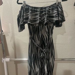 Silver and Black Ruffled Tie Front Bodycon Jumpsuit